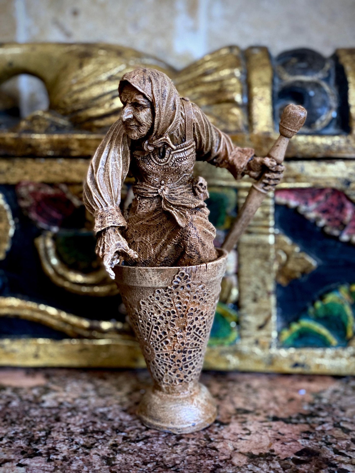 Baba Yaga, the Russian Witch Statue, Hand Painted Resin Sculpture | Slavic Folklore Crone Figurine | Baba Yaga Art for Gothic Home Decor