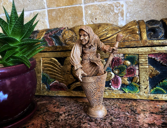 Baba Yaga, the Russian Witch Statue, Hand Painted Resin Sculpture | Slavic Folklore Crone Figurine | Baba Yaga Art for Gothic Home Decor