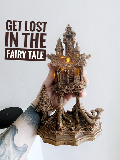 Baba Yaga Hut with Base and LED Tea Light Sculpture | Russian Folklore Figurine | Witch House Statue | Fantasy Art for Gothic Home Decor