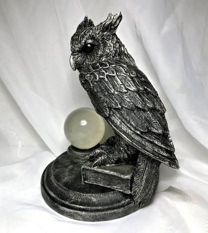 Horned Owl: Witch’s Familiar Statue, Hand Painted Resin Sculpture | Pagan Folklore Owl Figurine | Witchy Art for Gothic Home Decor