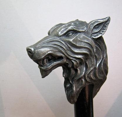 Wolf Head Cane, Hand Sculpted Walking Stick | Medieval Gothic Cane | Fantasy Cosplay Direwolf Cane, Gothic Accessory