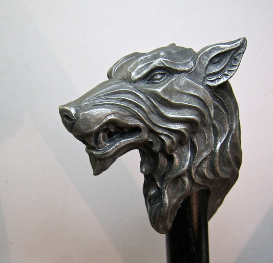 Wolf Head Cane, Hand Sculpted Walking Stick | Medieval Gothic Cane | Fantasy Cosplay Direwolf Cane, Gothic Accessory