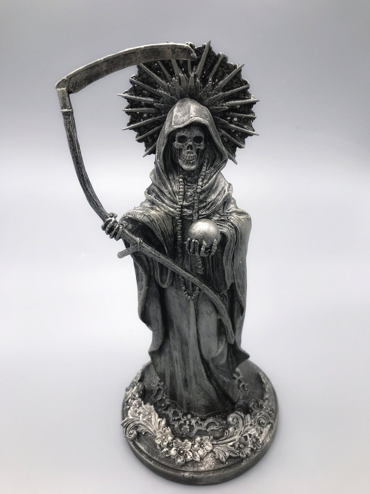Santa Muerte Statue, Hand Painted Sculpture | Mexican Saint of Death Altar Statue | Gothic Figurine, Dia de los Muertos Decor