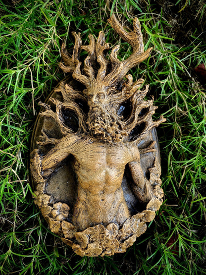 Green Man/ Cernunnos Wall Plaque, Hand Painted Resin Sculpture | Mythic Forest Creature Wall Art |Woodland Ent Wall Plaque for Nature Lovers