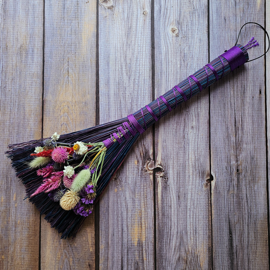 Hand Crafted Floral Broom, 15"