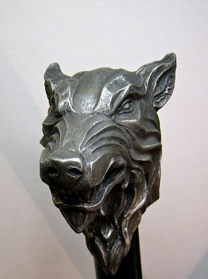 Wolf Head Cane, Hand Sculpted Walking Stick | Medieval Gothic Cane | Fantasy Cosplay Direwolf Cane, Gothic Accessory