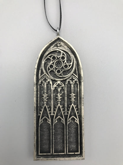 Gothic Cathedral Arch Ornament, Pewter Finish | Unique Gothic Home Decor | Resin Medieval Architecture, Gothic Ornament Holiday Decor