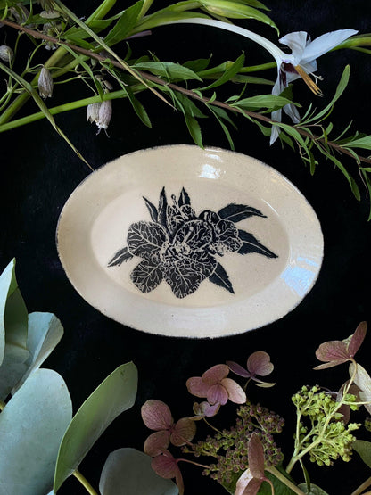 Black and Green Sgraffito Henbane Ceramic Offering Plates