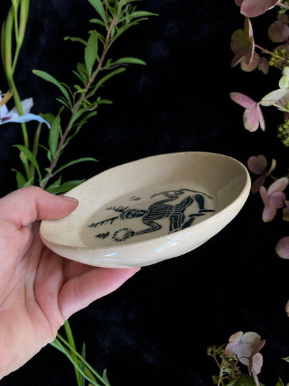 Green Sgraffito Cernnunos Ceramic Offering Plates