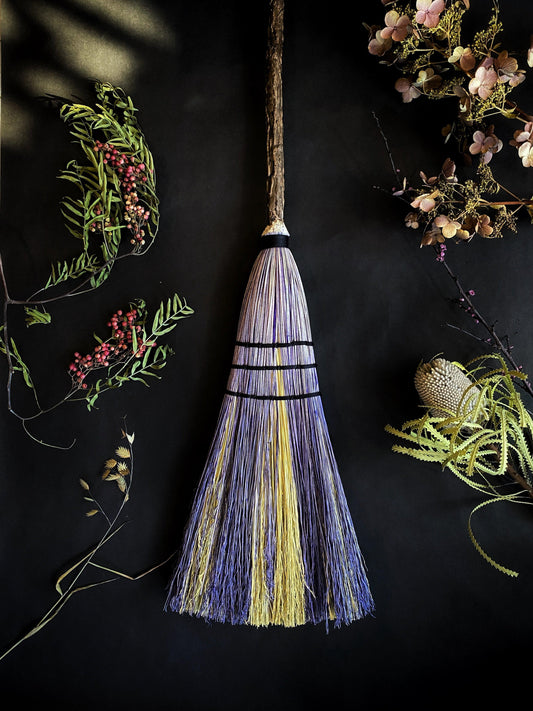 "Light as a Feather" Two-tone Brooms, Gothic Cottagecore  – Functional Natural Broomcorn Sweeper